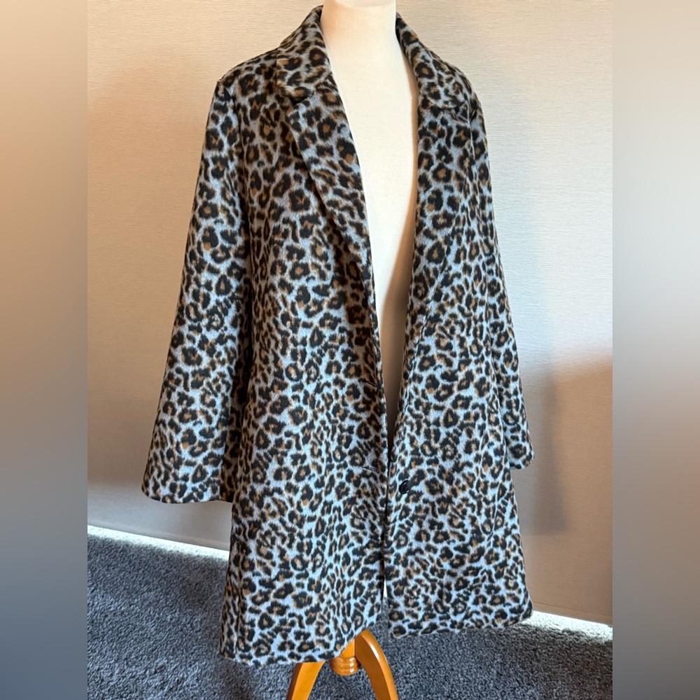 Lane Bryant Black and Brown with Blue Leopard Print Coat Size 18/20
